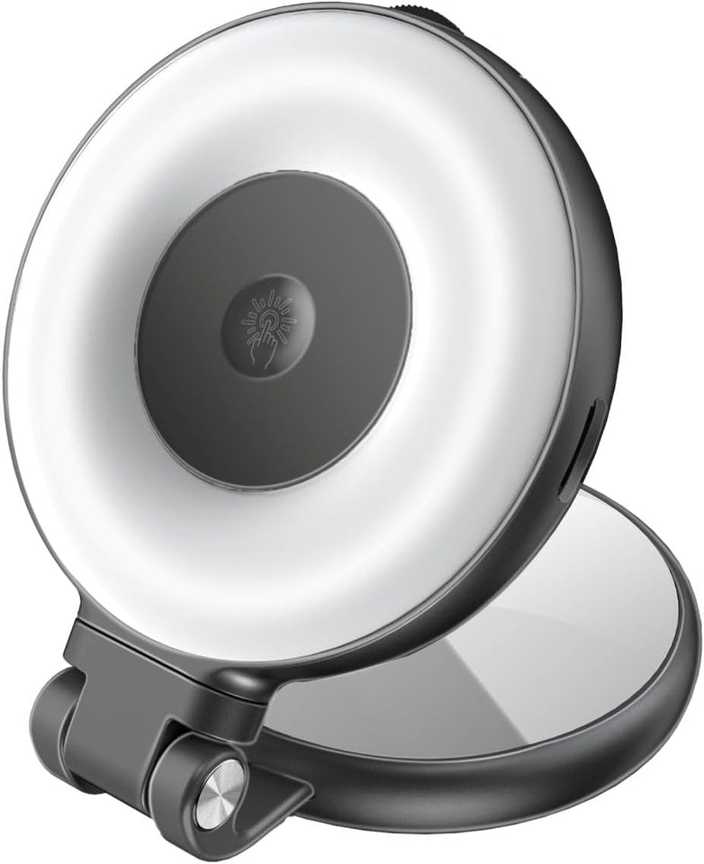 Promate Portable MagSafe-Compatible Selfie Light High-Capacity Rechargeable Battery, Triple LED Modes, Built-In Mirror, 180° Flip,360° Rotation, Extendable Arm, Wide Compatibility, MagHalo-Pro Black