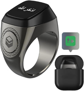 Smart Tasbih Zikr Ring Flex Digital Ring with Charging Box, Digital Counter, Plastic Version, 3 Sizes, Muslim Prayer, Prayer timing reminder, OLED display Tasbih Counter, Smart Ring (Black,20mm)