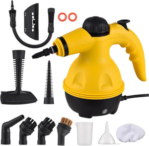 NovalLife Portable Handheld Steam Cleaner 1000W Multifunctional High Temperature Pressurized Steam Cleaning Machine with 9PCS Accessory for Kitchen Sofa Bathroom Car Window,2 Nylon and 1 Copper Brush