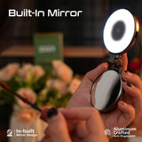 Promate Portable MagSafe-Compatible Selfie Light High-Capacity Rechargeable Battery, Triple LED Modes, Built-In Mirror, 180° Flip,360° Rotation, Extendable Arm, Wide Compatibility, MagHalo-Pro Black