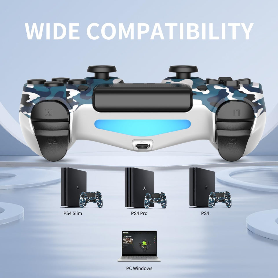 2 Pack Wireless PS4 Controller for PlayStation 4/Slim/Pro with 1000mah Battery/Dual Vibration/Audio Jack/6-axis Motion Sensor(Camouflage Green and Camouflage Blue)