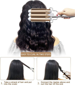 Three Barrel Hair Waver 25MM Big Wave Hair Curling Iron Wand with Two Speed Temperature Control, Ceramic Tourmaline Triple Barrels, Dual Voltage Crimp
