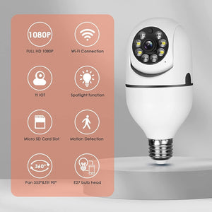 KOWVOWZ 2PCS 360 Degree Security Cameras Wireless Outdoor, 2.4GHz & 5GHz WiFi Light Bulb Camera, 1080p Indoor for Home Camera System, Motion Detection, Two-Way Audio (2PCS)