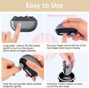 Electric Nail Clipper with Polishing, RIMOL 3-in-1 Automatic Nail Trimmer with LED Light & Nail Scraps Storage, Painless Grooming for Adults, Seniors, Women, Men and Kids (Matte Gray & Black)