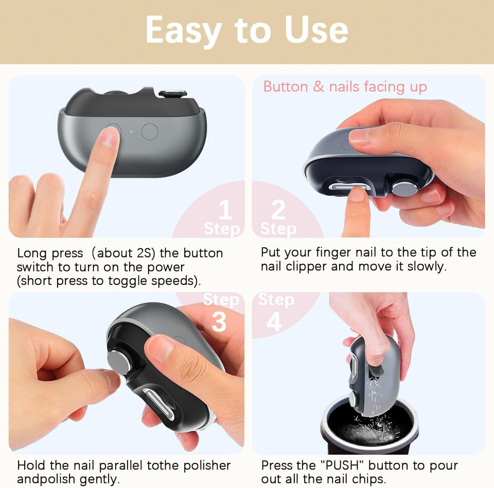 Electric Nail Clipper with Polishing, RIMOL 3-in-1 Automatic Nail Trimmer with LED Light & Nail Scraps Storage, Painless Grooming for Adults, Seniors, Women, Men and Kids (Matte Gray & Black)