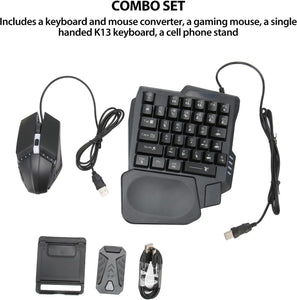 Bewinner Half Hand Gaming Keyboard and Mouse Combo, 4 in 1 Mobile Game Combo Pack, Mobile Gamepad Controller, One Handed Gaming Keyboard, Mouse Converter, Adjustable Phone Stand, 03NUPGTBVW