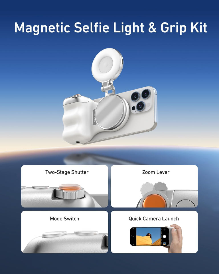 TELESIN Magnetic Phone Camera Grip + Magnetic Selfie Light Bundle