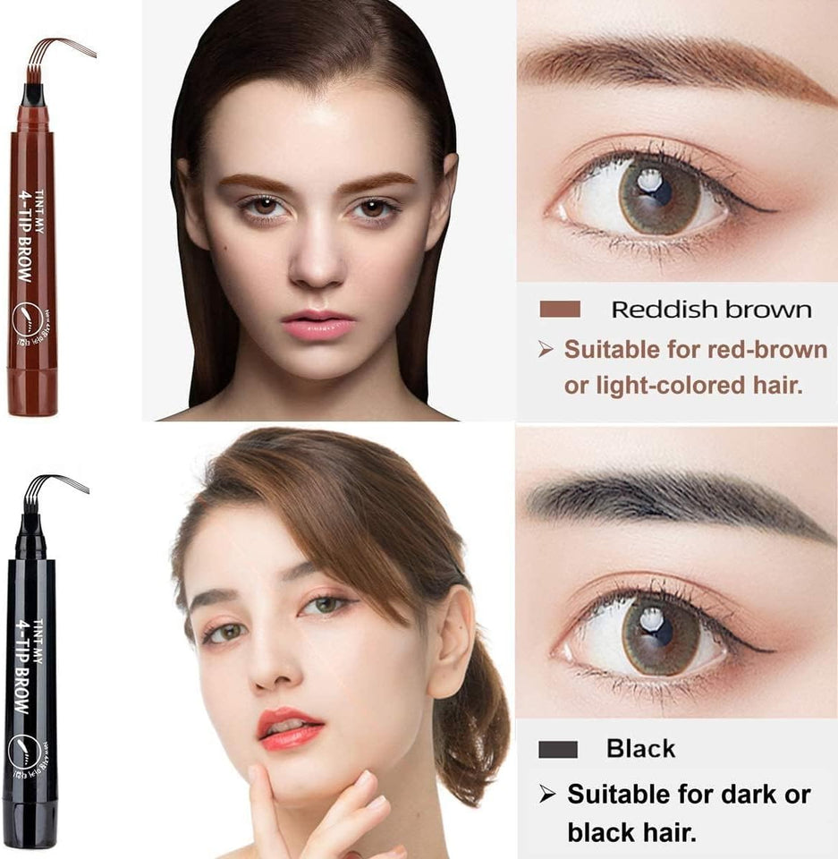 Eyebrow Pen Dark Brown，3 Pcs Waterproof 4 Point Eyebrow Pencil, with a Micro-Fork Tip Applicator Creates Natural Looking Brows Effortlessly, Stays on 24H (Dark Brown)