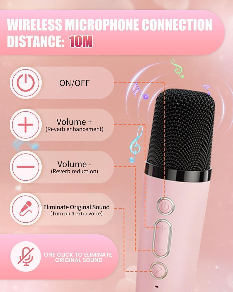 VARNI Fashion Nail Drill Kids Adults with Wireless Mics Portable Karaoke Bluetooth Speaker & Dynamic Lights Birthday Gift for Girls, Boys & Toddlers Ages 4,5,6,7,8,9,10,12+ Year Old (Multi)