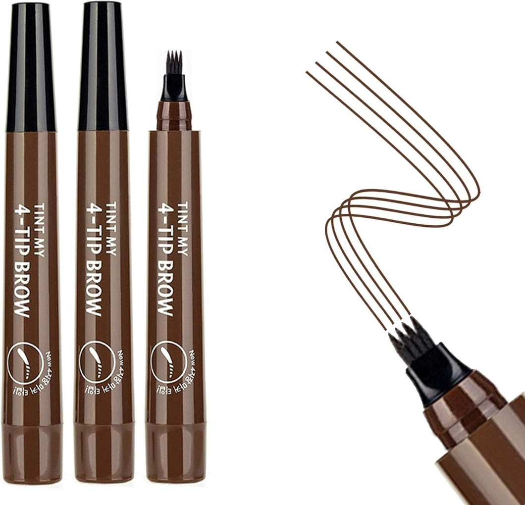 Eyebrow Pen Dark Brown，3 Pcs Waterproof 4 Point Eyebrow Pencil, with a Micro-Fork Tip Applicator Creates Natural Looking Brows Effortlessly, Stays on 24H (Dark Brown)