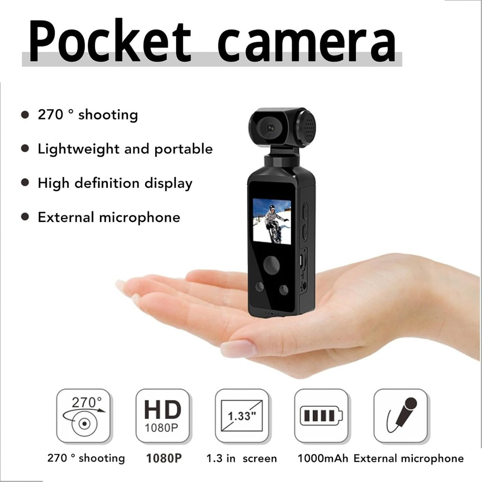 Yosoo 4K HD Mini Action Camera with WiFi and Microphone for Outdoor Adventures, Handheld Action Camera WiFi Enabled Pocket Camcorder 4K HD 270° Rotatable for Filming Video