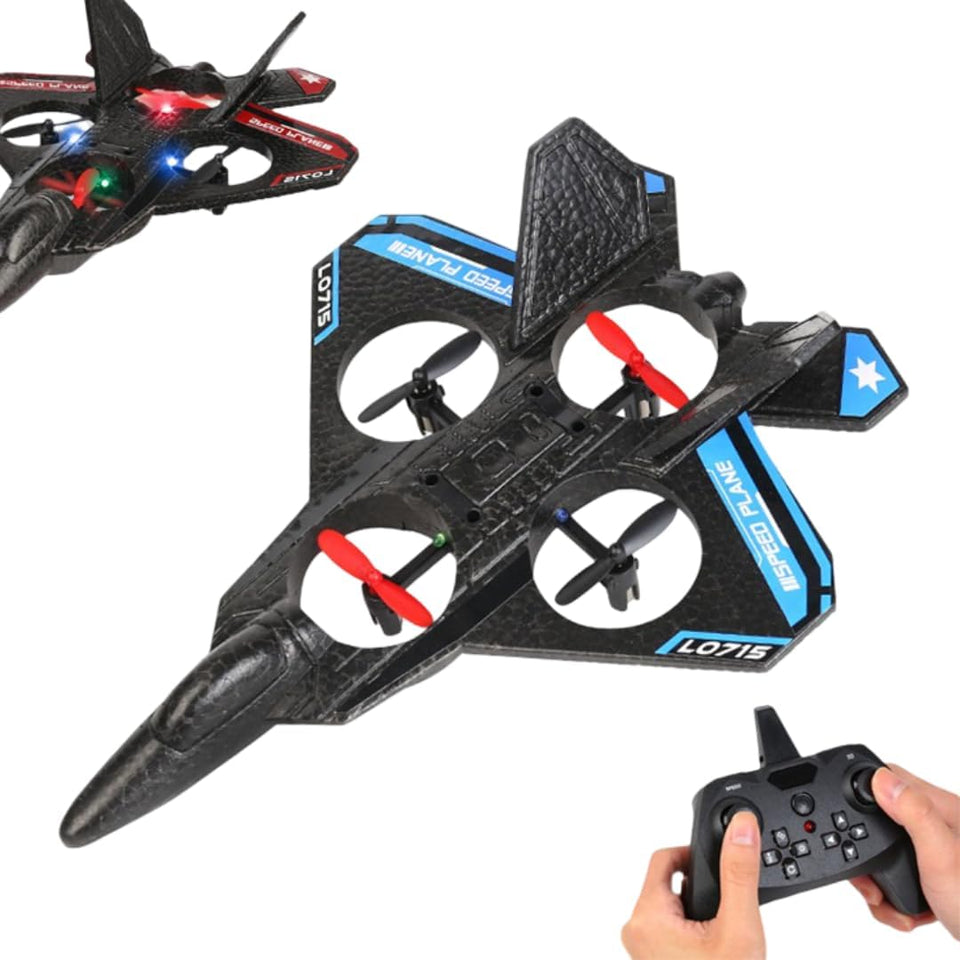 RC Fighter Aircraft Drone with LED Lights, 4-Channel Remote Control, Stunt Flip Capability, 25cm Length L0715