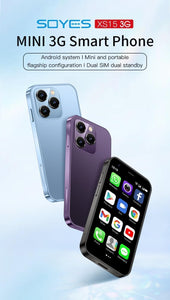 AMAV SOYES XS15 3G mini smartphone, 3-inch touchscreen, dual SIM 2GB RAM 16GB ROM, 1000mAh, 0.3 MP + 2 MP camera, Android 8.1 ultra slim phone (Purple)