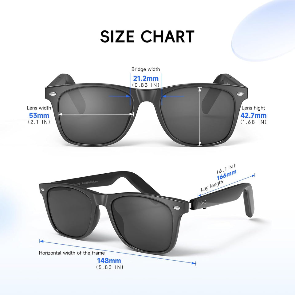 GetD AI Glasses, AI Assistant Powered by ChatGPT, Smart Glasses, Polarised Sunglasses, Bluetooth Smart Sunglasses for Men and Women, 2-in-1 Headphones and Glasses