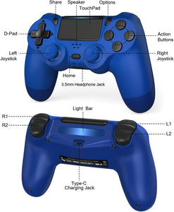 TIANHOO Wireless Controller for PS4, with Vibration Feedback, Motion Sensing, Touchpad, Light Bar, Share, Speaker, 3.5mm Headphone Jack (Blue)