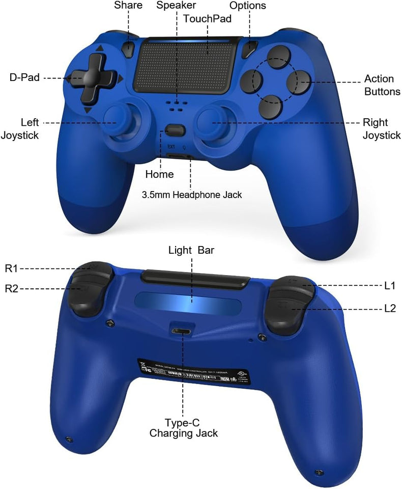 TIANHOO Wireless Controller for PS4, with Vibration Feedback, Motion Sensing, Touchpad, Light Bar, Share, Speaker, 3.5mm Headphone Jack (Blue)