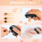 Electric Nail Clipper with Polishing, RIMOL 3-in-1 Automatic Nail Trimmer with LED Light & Nail Scraps Storage, Painless Grooming for Adults, Seniors, Women, Men and Kids (Matte Gray & Black)