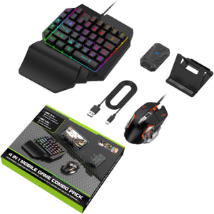 Bewinner Half Hand Gaming Keyboard and Mouse Combo, 4 in 1 Mobile Game Combo Pack, Mobile Gamepad Controller, One Handed Gaming Keyboard, Mouse Converter, Adjustable Phone Stand, 03NUPGTBVW