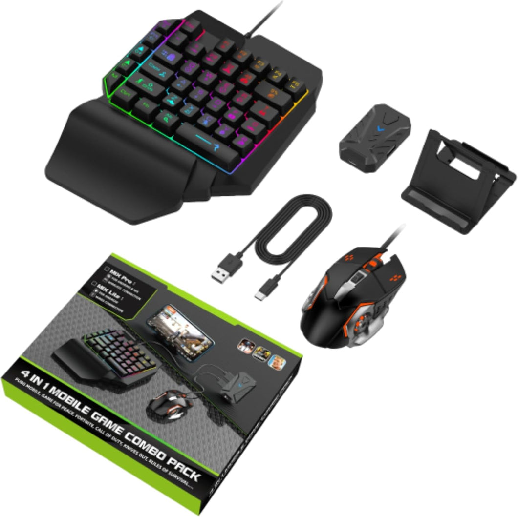 Bewinner Half Hand Gaming Keyboard and Mouse Combo, 4 in 1 Mobile Game Combo Pack, Mobile Gamepad Controller, One Handed Gaming Keyboard, Mouse Converter, Adjustable Phone Stand, 03NUPGTBVW