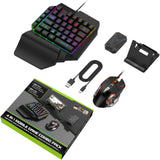 Bewinner Half Hand Gaming Keyboard and Mouse Combo, 4 in 1 Mobile Game Combo Pack, Mobile Gamepad Controller, One Handed Gaming Keyboard, Mouse Converter, Adjustable Phone Stand, 03NUPGTBVW