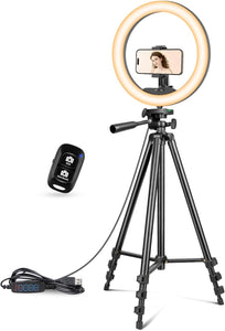 UBeesize 10" Selfie Ring Light with 50" Extendable Tripod Stand & Phone Holder for Live Stream/Makeup/YouTube Video