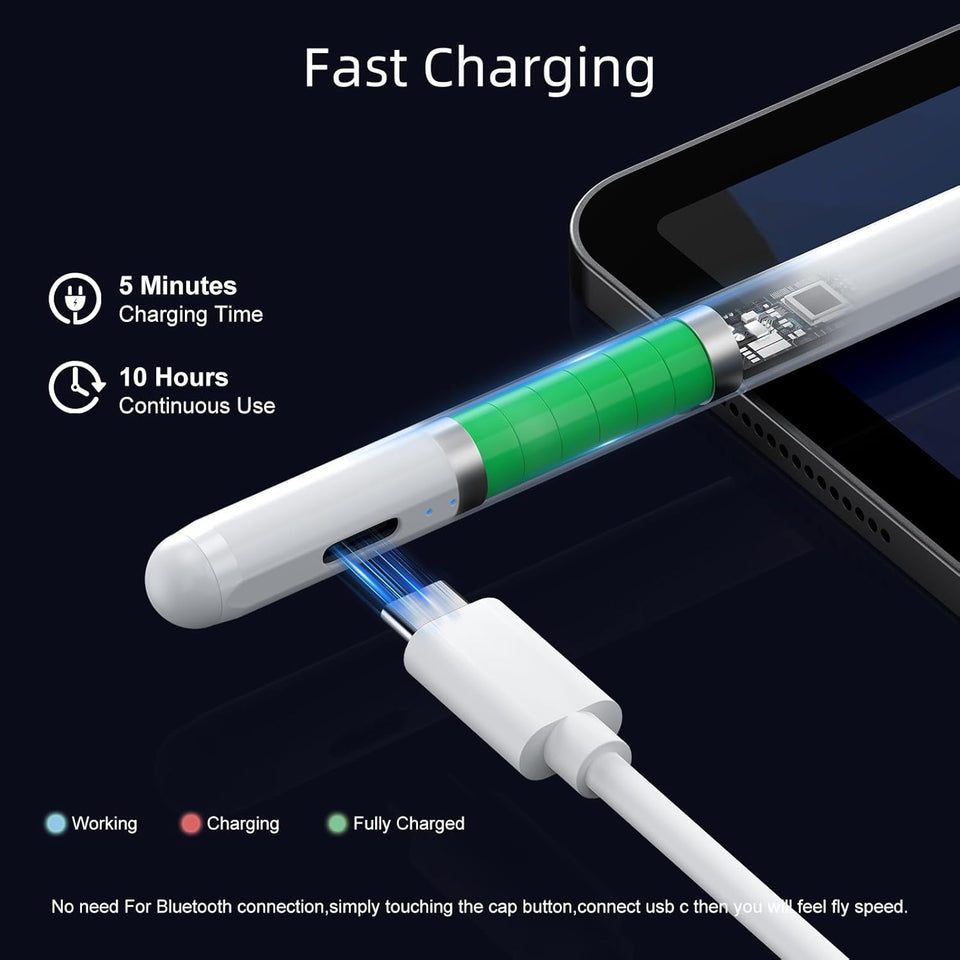 JAMJAKE Stylus Pen for iPad 9th&10th Generation - Tilt Function & 2X Faster Charge Stylus Pencil Compatible with 2018-2022 iPad 10/9/8/7/6th Gen, iPad Air 3/4/5, iPad Mini 5/6, iPad Pro 11"/12.9"