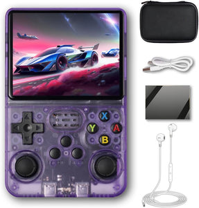 EWDGOES R36S Handheld Game Console 3.5 inch Preinstalled Emulator System Transparent Purple 32GB+64GB