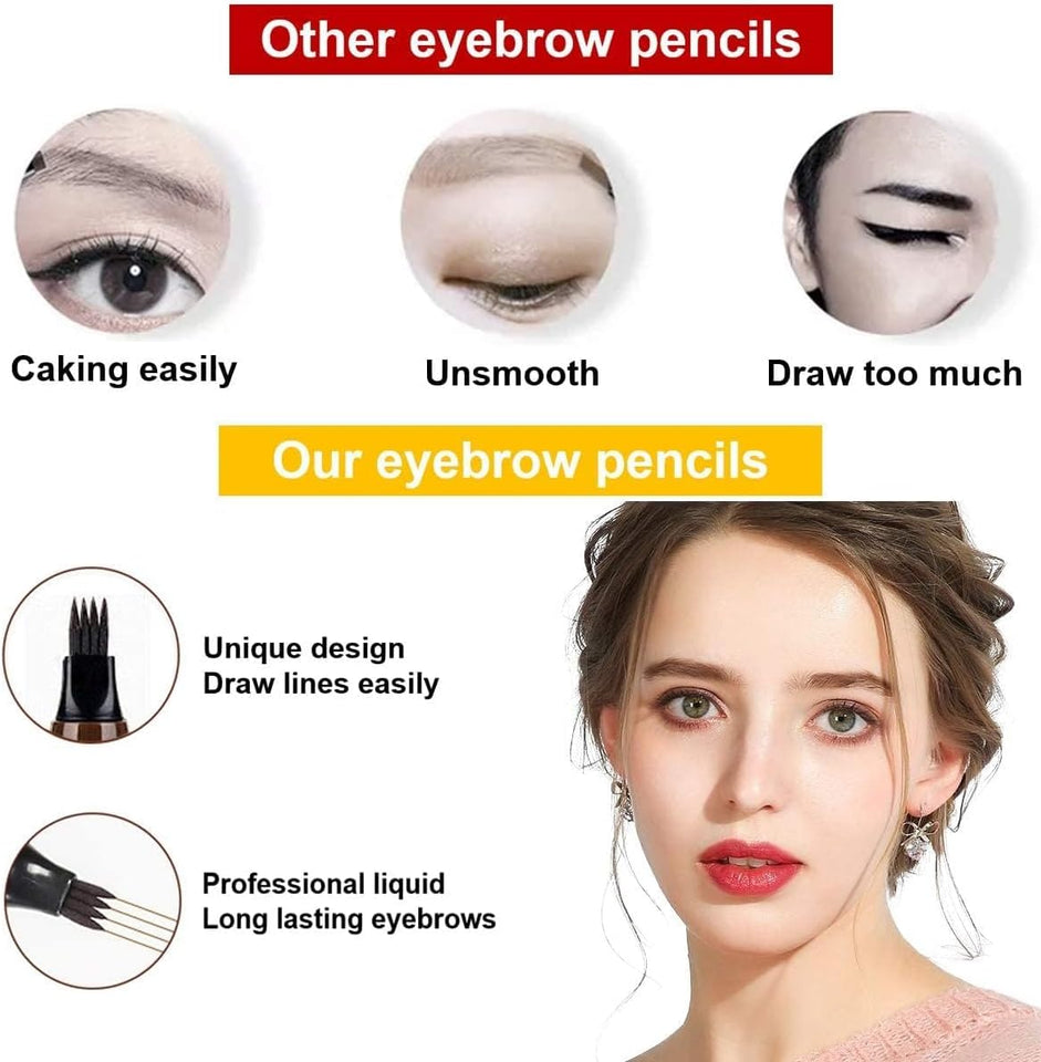 Eyebrow Pen Dark Brown，3 Pcs Waterproof 4 Point Eyebrow Pencil, with a Micro-Fork Tip Applicator Creates Natural Looking Brows Effortlessly, Stays on 24H (Dark Brown)