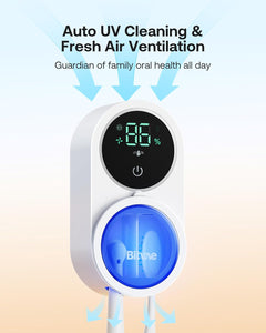 Bitvae Toothbrush Cleaner, UV-C Cleaning and Air Drying, LED Smart Screen, Rechargeable Wall Mount Toothbrush Holder, White