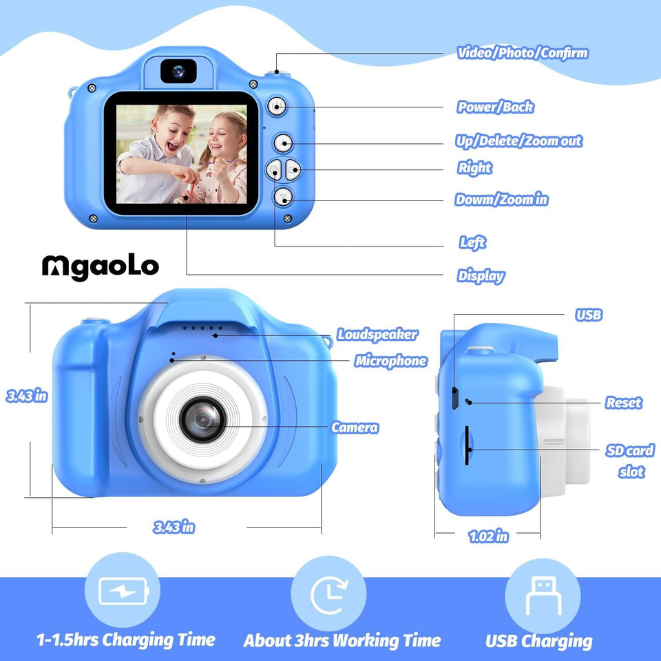 Mgaolo Kids Camera Toys for 3-12 Years Old Boys Girls Children,Portable Child Digital Video Camera with Silicone Cover, Christmas Birthday Gifts for Toddler Age 3 4 5 6 7 8 9 (Blue)