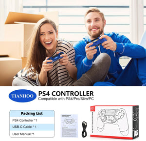 TIANHOO Wireless Controller for PS4, with Vibration Feedback, Motion Sensing, Touchpad, Light Bar, Share, Speaker, 3.5mm Headphone Jack (Blue)