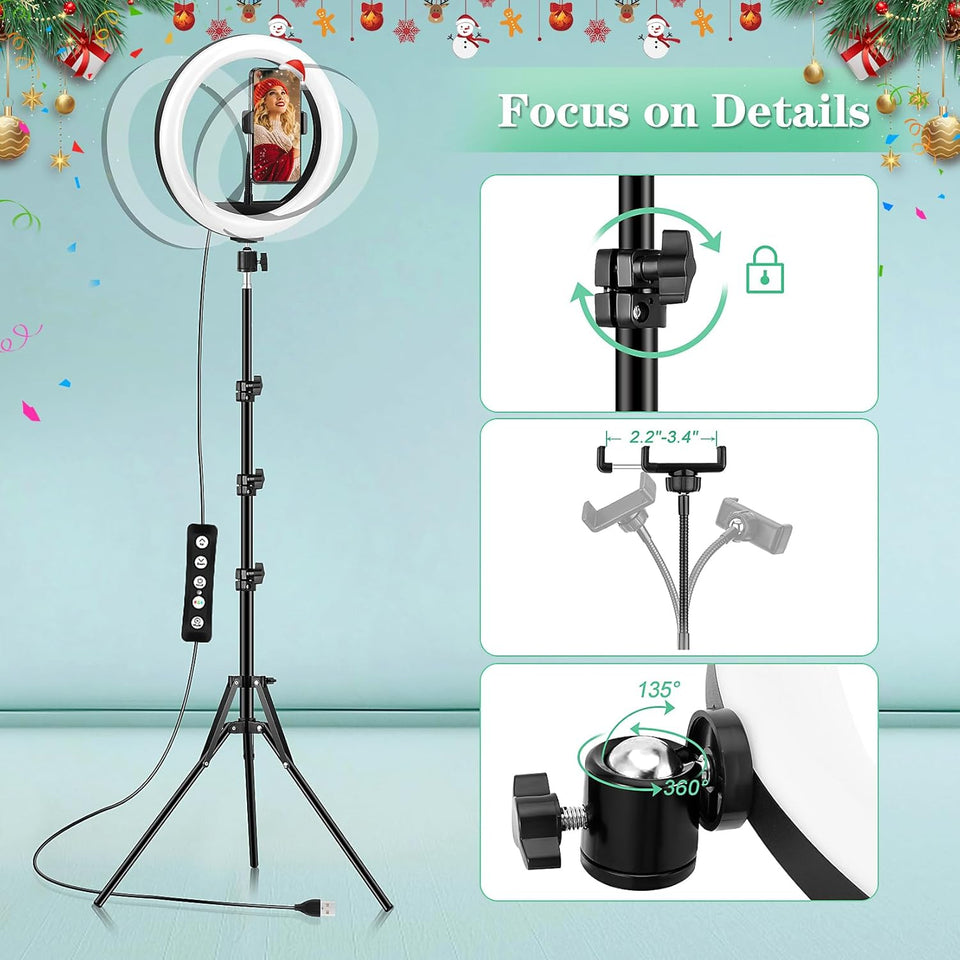 AWH Ring Light with Tripod Stand & Phone Holder - 10 inch Selfie LED Ringlight Dimmable Desktop Lamp 40 Colors RGB Tall Circle Light for Camera Makeup Video YouTube TikTok Live Streaming Zoom Meeting