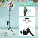 AWH Ring Light with Tripod Stand & Phone Holder - 10 inch Selfie LED Ringlight Dimmable Desktop Lamp 40 Colors RGB Tall Circle Light for Camera Makeup Video YouTube TikTok Live Streaming Zoom Meeting