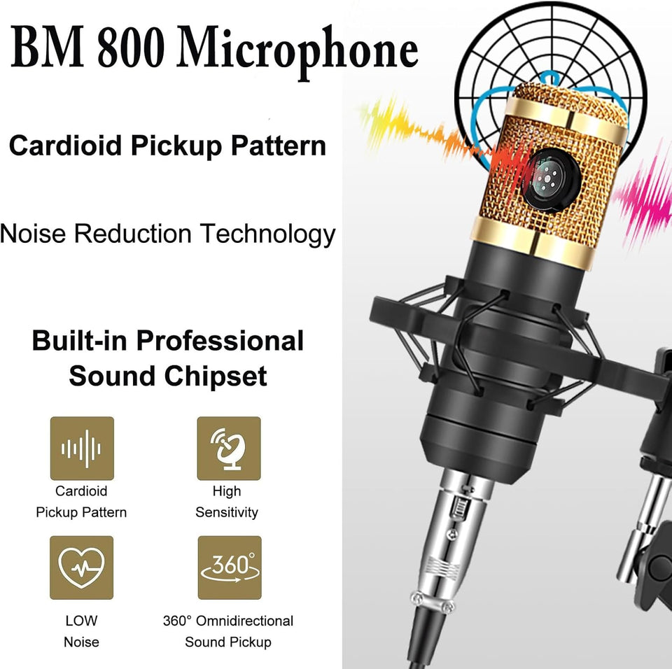 ALPOWL Podcast Equipment Bundle, Audio Interface with All in One Live Sound Card and Condenser Microphone, Perfect for Recording, Broadcasting, Live Streaming (Gold)