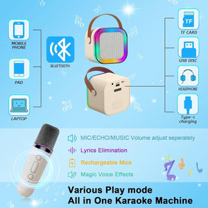 VARNI Fashion Nail Drill Kids Adults with Wireless Mics Portable Karaoke Bluetooth Speaker & Dynamic Lights Birthday Gift for Girls, Boys & Toddlers Ages 4,5,6,7,8,9,10,12+ Year Old (Multi)