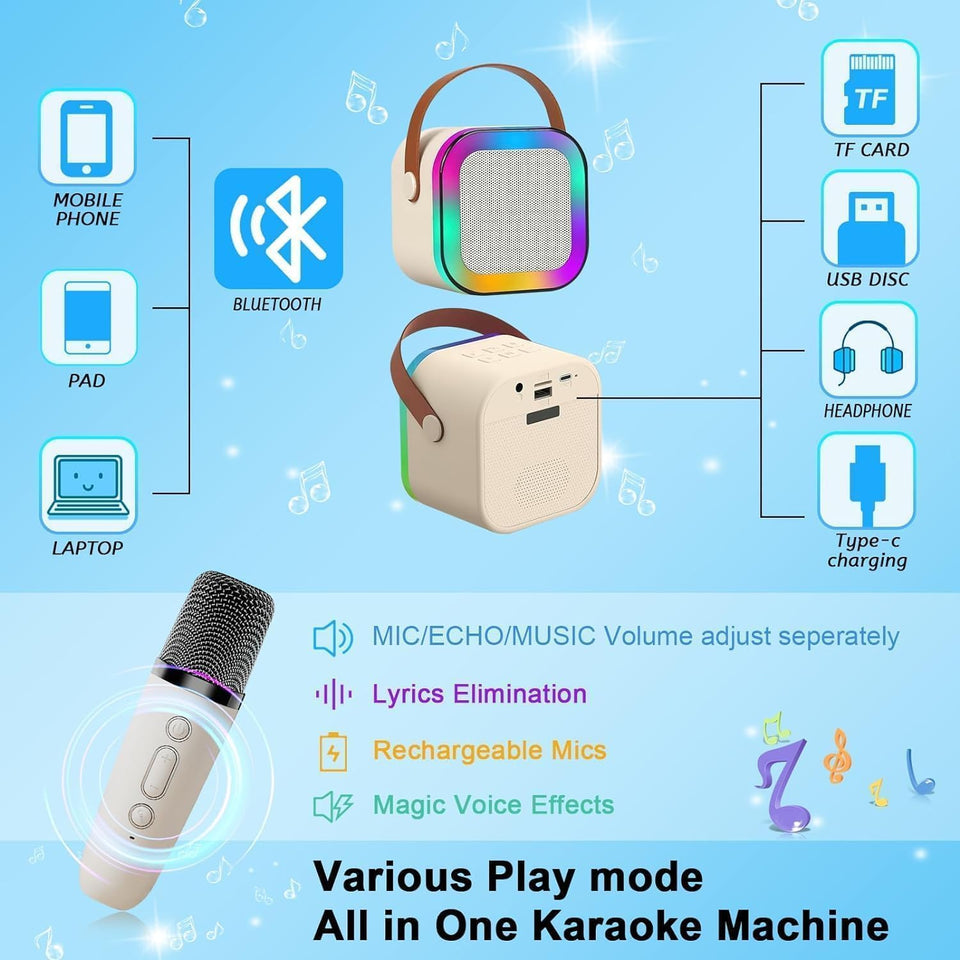 VARNI Fashion Nail Drill Kids Adults with Wireless Mics Portable Karaoke Bluetooth Speaker & Dynamic Lights Birthday Gift for Girls, Boys & Toddlers Ages 4,5,6,7,8,9,10,12+ Year Old (Multi)