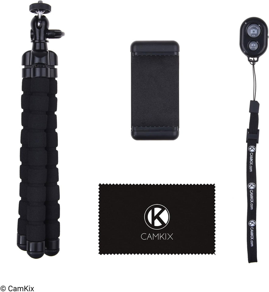 CamKix Flexible Cell Phone Tripod and Bluetooth Remote Control Camera Shutter - for iPhone, Samsung Galaxy and Many More - Octopus Style Mount - Universal Phone Holder - Solution for Smartphone Photog