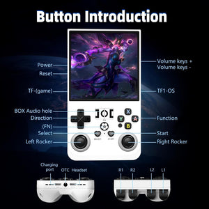 R36MAX Retro Handheld Game Console, 4.0 Inch IPS Screen, 64GB Memory, Portable Arcade Video Gaming Console Gift for Adults, Light White
