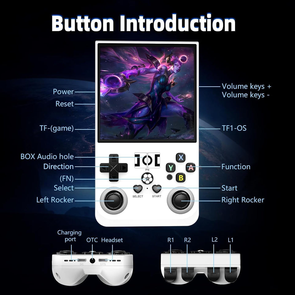 R36MAX Retro Handheld Game Console, 4.0 Inch IPS Screen, 64GB Memory, Portable Arcade Video Gaming Console Gift for Adults, Light White