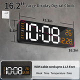 oviouit 16.2" Digital Wall Clock with Remote Control, Large Display, LED Clock for Living Room, Bedroom, Auto-Dimming, 9 Color Night Light, Auto DST, Date, Week, Temperature (Rectangle-Orange)