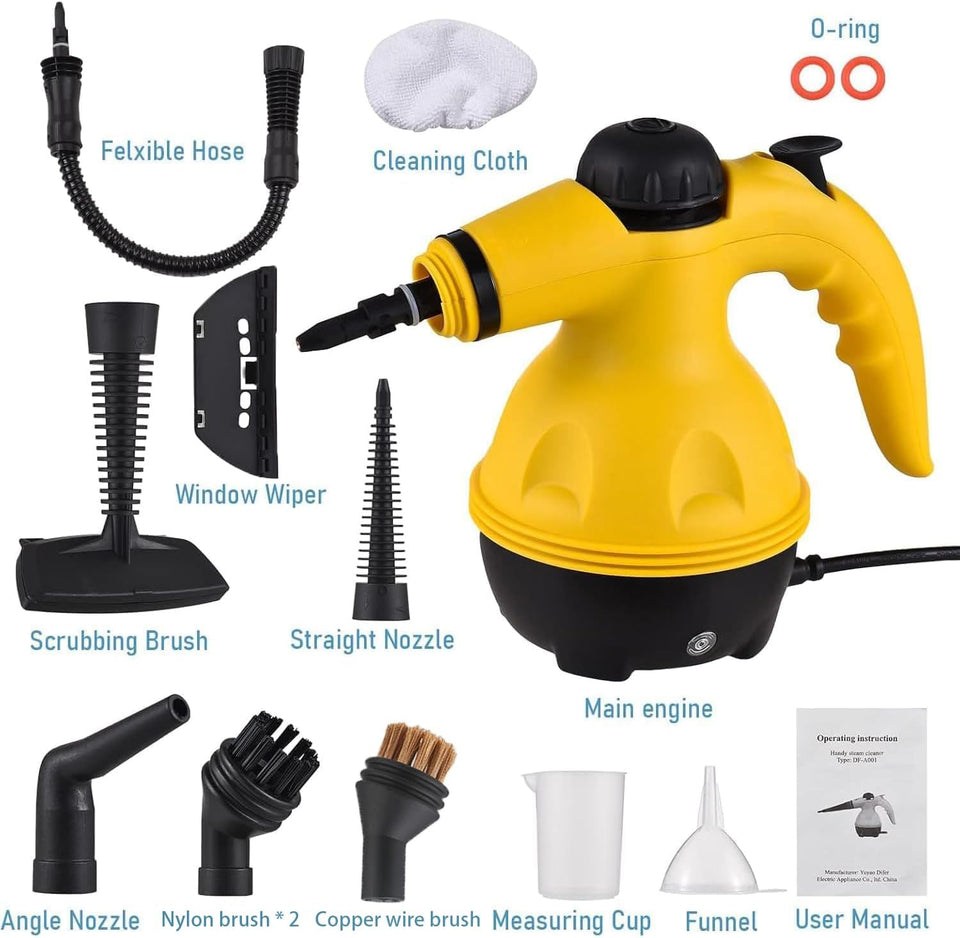 NovalLife Portable Handheld Steam Cleaner 1000W Multifunctional High Temperature Pressurized Steam Cleaning Machine with 9PCS Accessory for Kitchen Sofa Bathroom Car Window,2 Nylon and 1 Copper Brush
