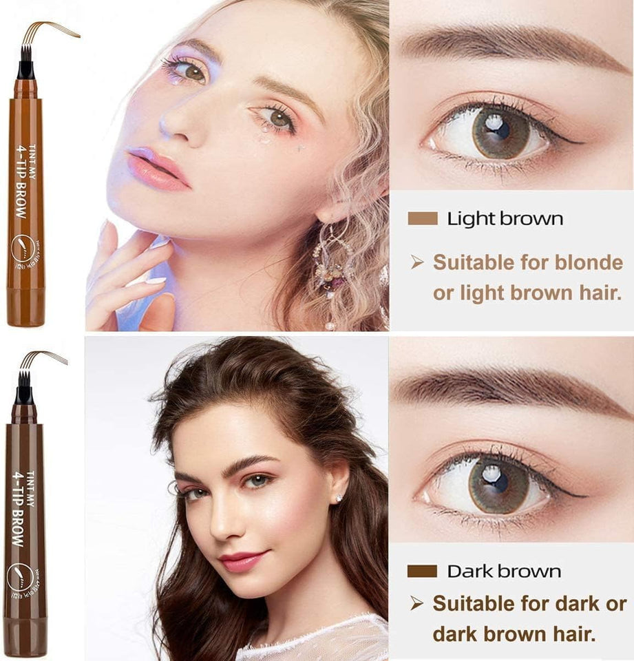 Eyebrow Pen Dark Brown，3 Pcs Waterproof 4 Point Eyebrow Pencil, with a Micro-Fork Tip Applicator Creates Natural Looking Brows Effortlessly, Stays on 24H (Dark Brown)