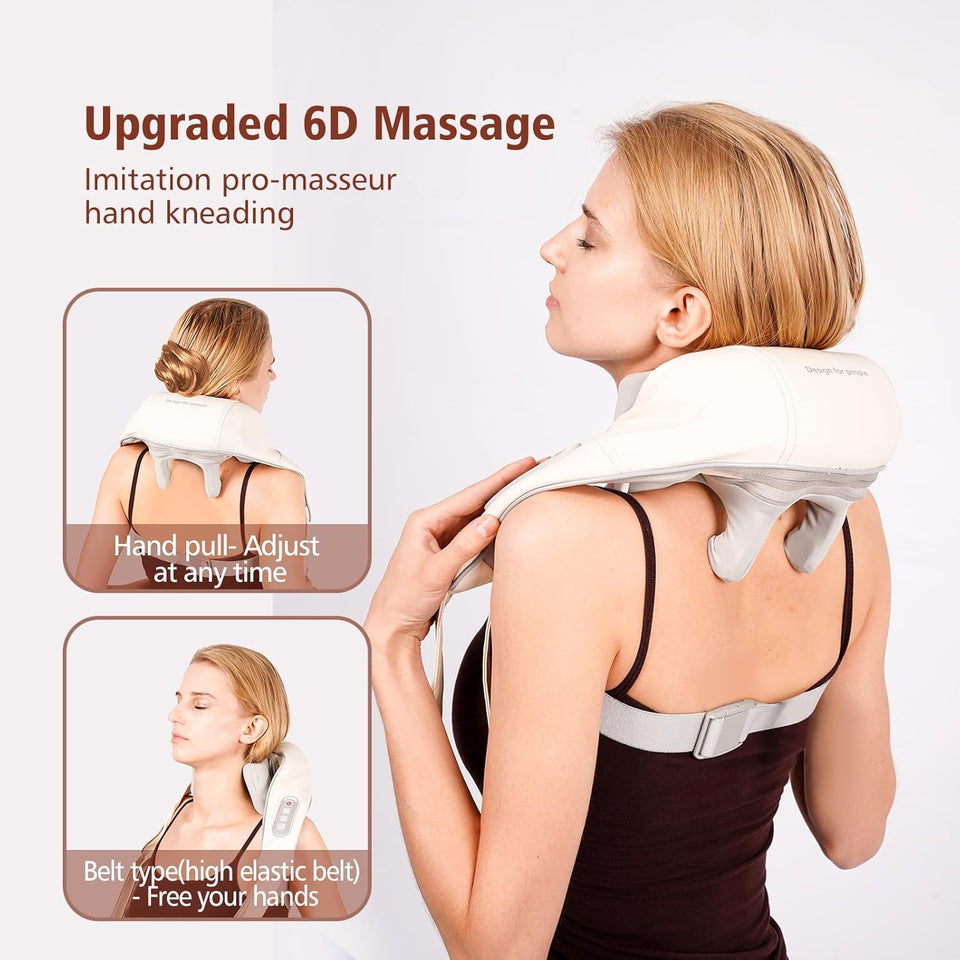 Cordless Neck & Shoulder Massager with Heat - 6D Deep Kneading for Neck, Shoulder, Back, Waist & Leg Use - Near Silent - Gifts for Women & Men