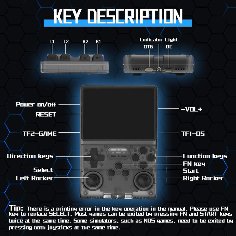 FHYRGF[30000 in 1 R40S PRO Handheld Game Console 3.5 inch IPS Screen Mini Retro Console 3800mAh Portable Pocket Arcade 12+ Mainstream Emulator 256G TF Card Transparent.(Black)