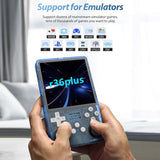 R36plus Retro Handheld Game Console 4.0 inch IPS Screen , Portable emulators Built-in 64G Card 26+ emulators ，preinstalled 15000+ Game（Transparent Black）