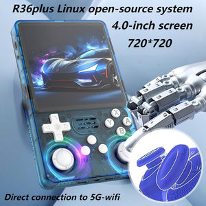 R36plus Retro Handheld Game Console 4.0 inch IPS Screen , Portable emulators Built-in 64G Card 26+ emulators ，preinstalled 15000+ Game（Transparent Black）