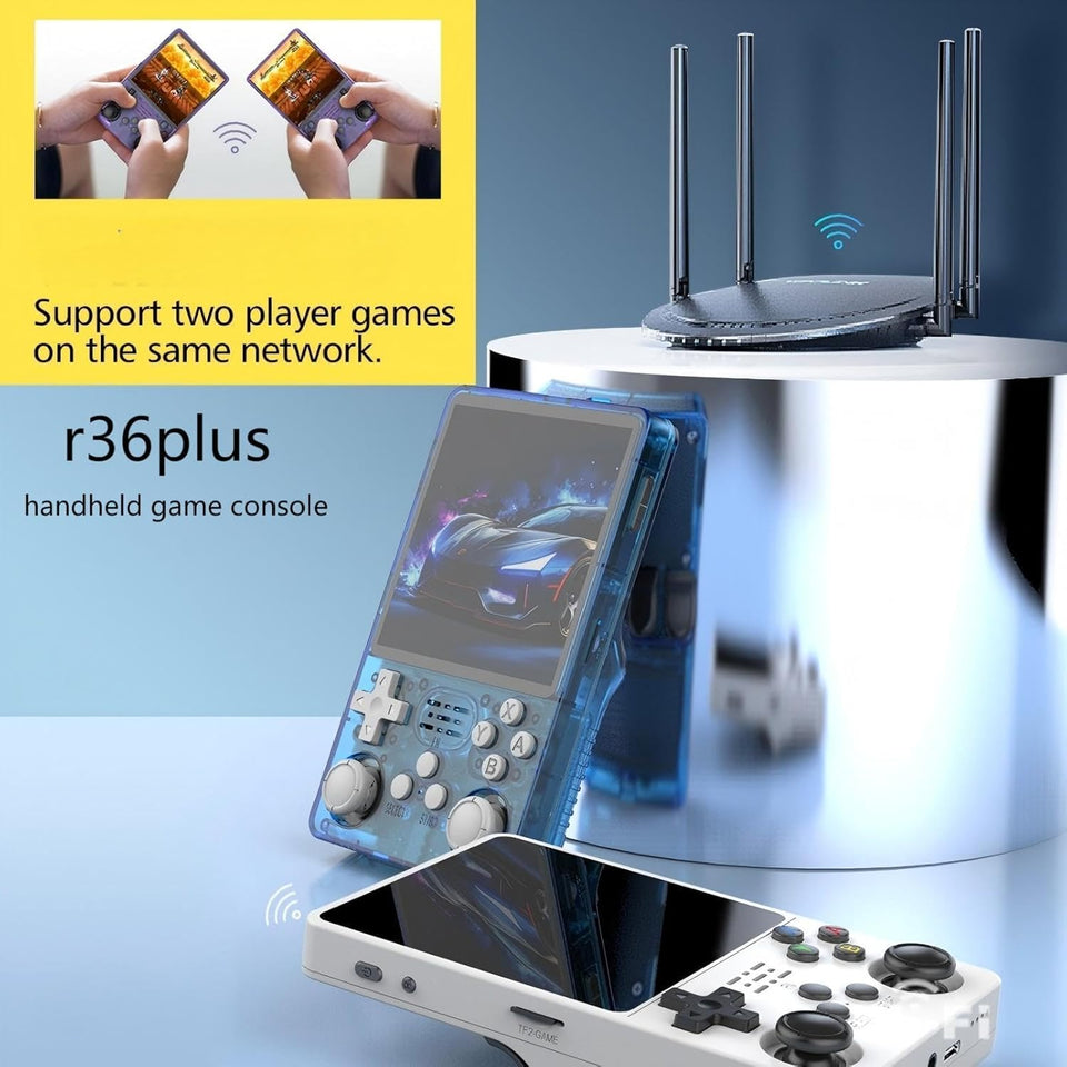 R36plus Retro Handheld Game Console 4.0 inch IPS Screen , Portable emulators Built-in 64G Card 26+ emulators ，preinstalled 15000+ Game（Transparent Black）