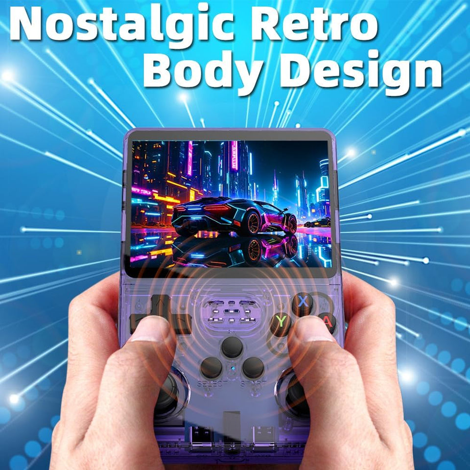 EWDGOES R36S Handheld Game Console 3.5 inch Preinstalled Emulator System Transparent Purple 32GB+64GB