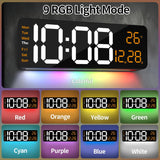 oviouit 16.2" Digital Wall Clock with Remote Control, Large Display, LED Clock for Living Room, Bedroom, Auto-Dimming, 9 Color Night Light, Auto DST, Date, Week, Temperature (Rectangle-Orange)