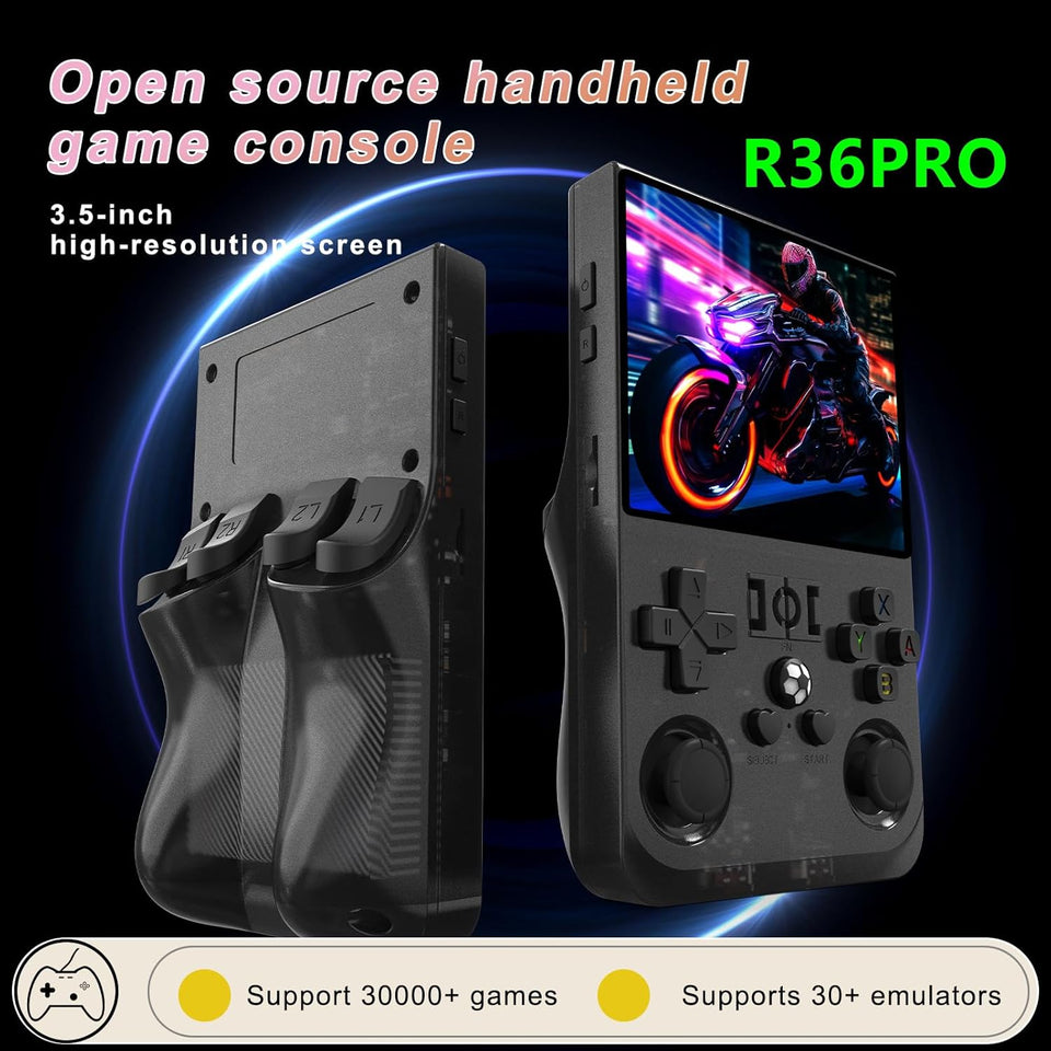 R36MAX Upgraded Retro Gaming Console,4.0 inch IPS Screen,Linux System with Professional RK3326 Gaming Chip, Retro Handheld Game Console Built-in 18000+ Games,4000mAh Large Battery (Elegant black)
